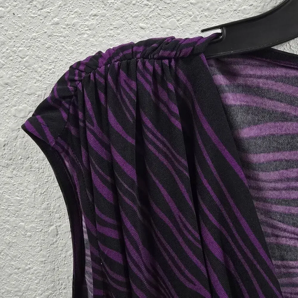 Michael Kors Women's Top Size 1X Purple Black Zebra Print Drape Neck Sleeveless